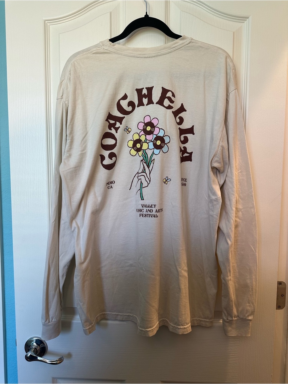 Coachella Long Sleeve Graphic Tee Cream Festival Shirt Boho Indie Floral